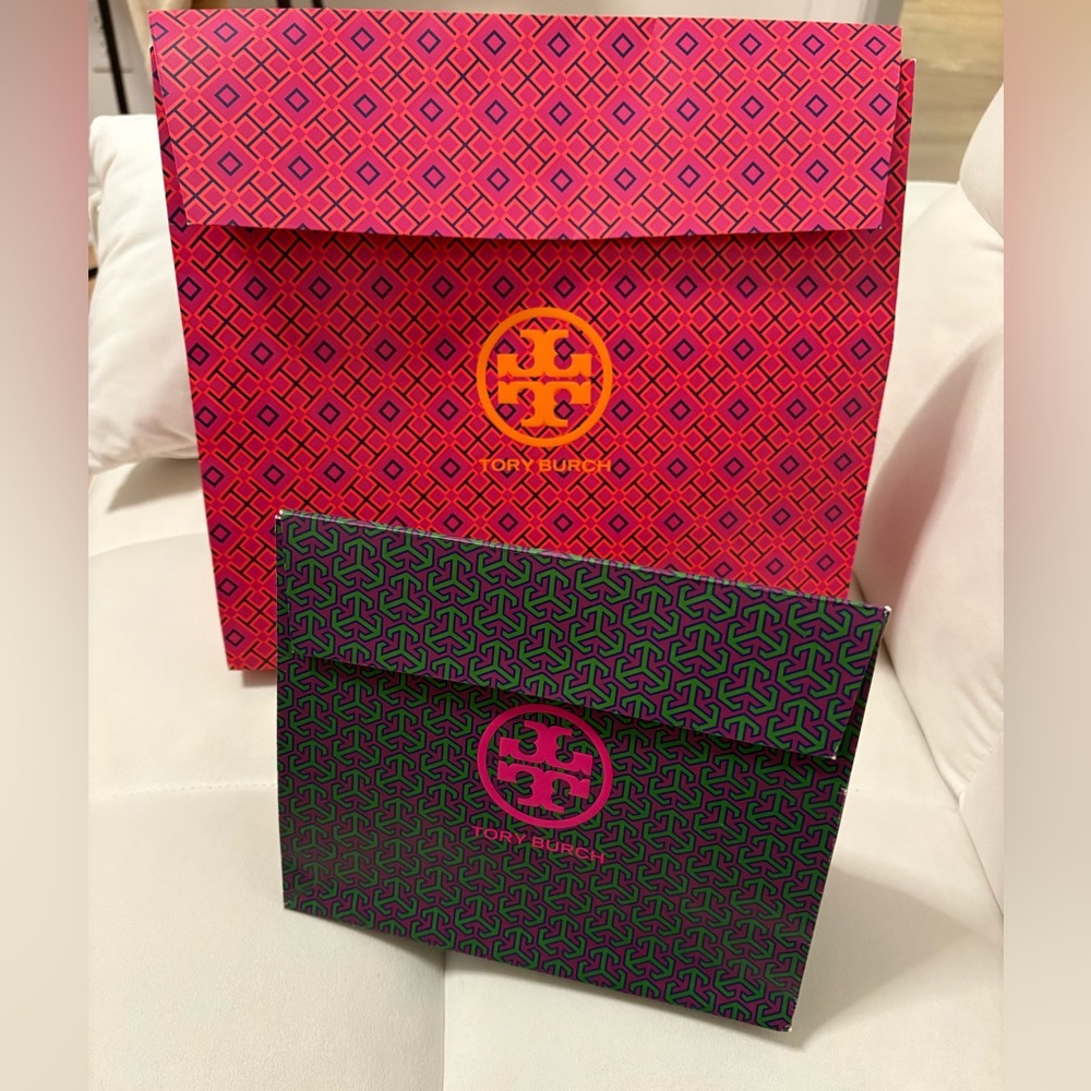 Tory Burch Pink and Purple Paper Gift Bags with Velcro